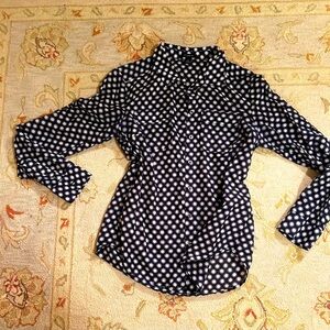 Ann Taylor Dark Blue Shirt with White Dots